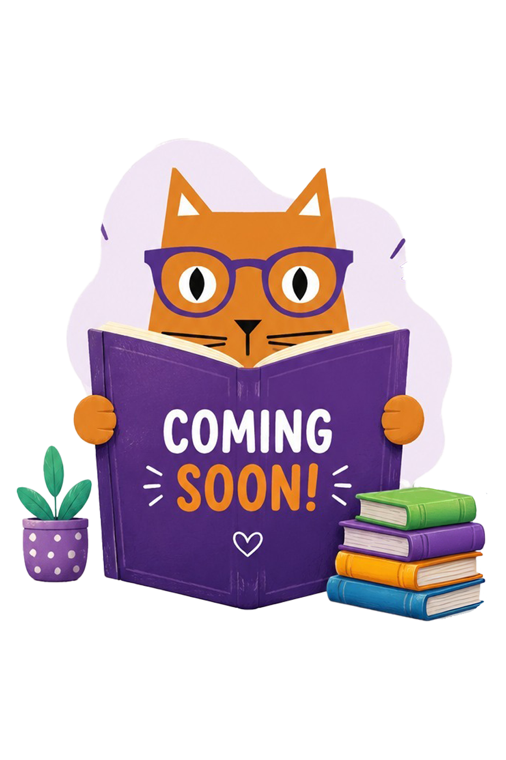Clever Cat mascot peeking over a book that says Coming Soon